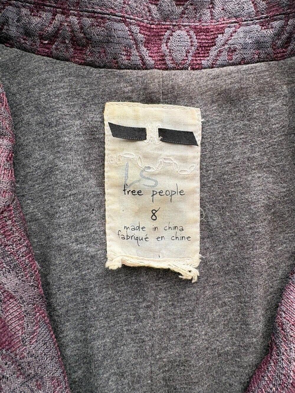 Free People Jacquard Brocade Tapestry Coat Sz 8 Purple Boho Chic Button Pockets - Picture 8 of 9